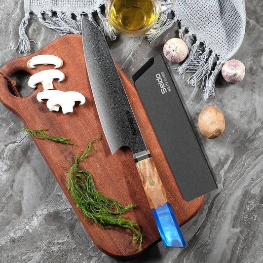 Kiritsuke Damascus Japanese Chef Knife - Sappphire Blue
