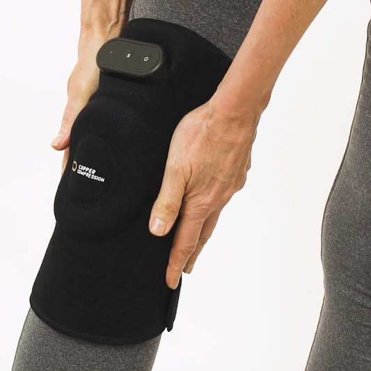 Packaging for the CopperVibe Vibration+Heat Therapy Knee/Elbow Wrap