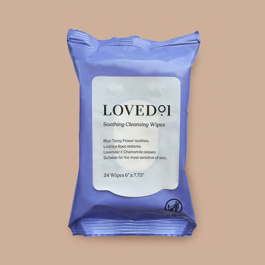 Four packs of LOVED91 cleansing wipes on a white background