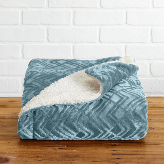 Ultra-Soft Velvet Plush Reversible Sherpa Fleece Blanket - Blue Surf (Full / Queen)