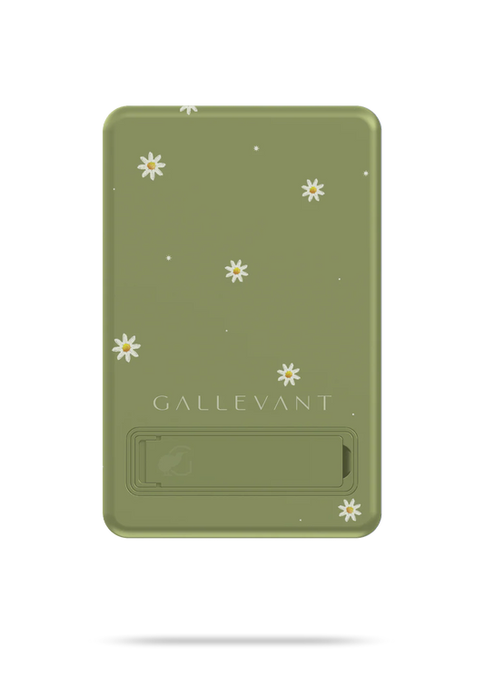 Green case with floral designs and 'GALLEVANT' branding on a white background
