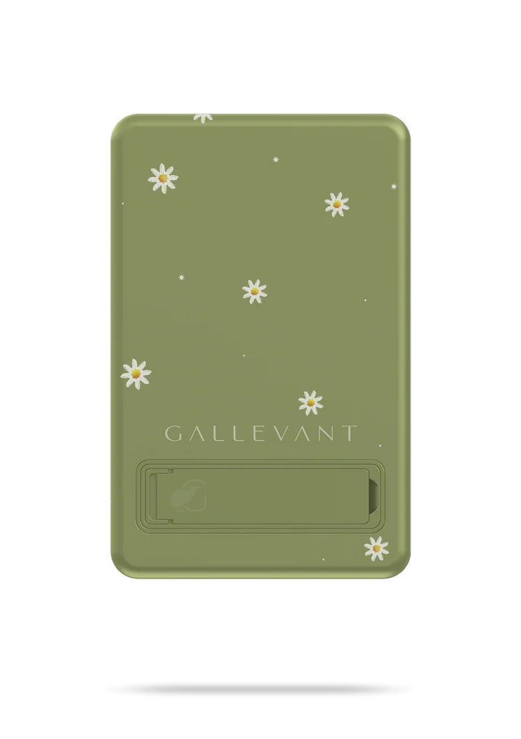 Green case with floral designs and 'GALLEVANT' branding on a white background