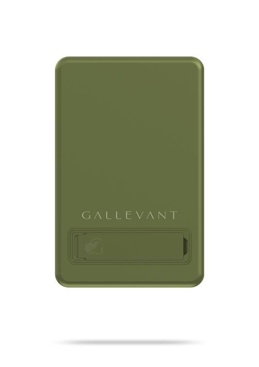 Green case with floral designs and 'GALLEVANT' branding on a white background