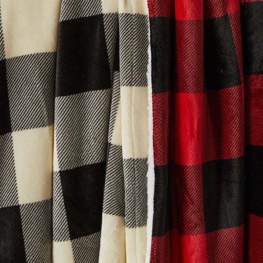 Ultra-Soft Velvet Plush Reversible Sherpa Fleece Blanket - Terracotta Buffalo Checks