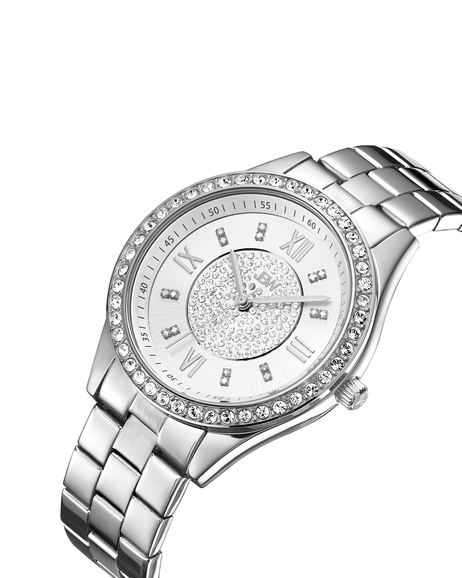 Silver wristwatch with gemstone accents on a transparent background