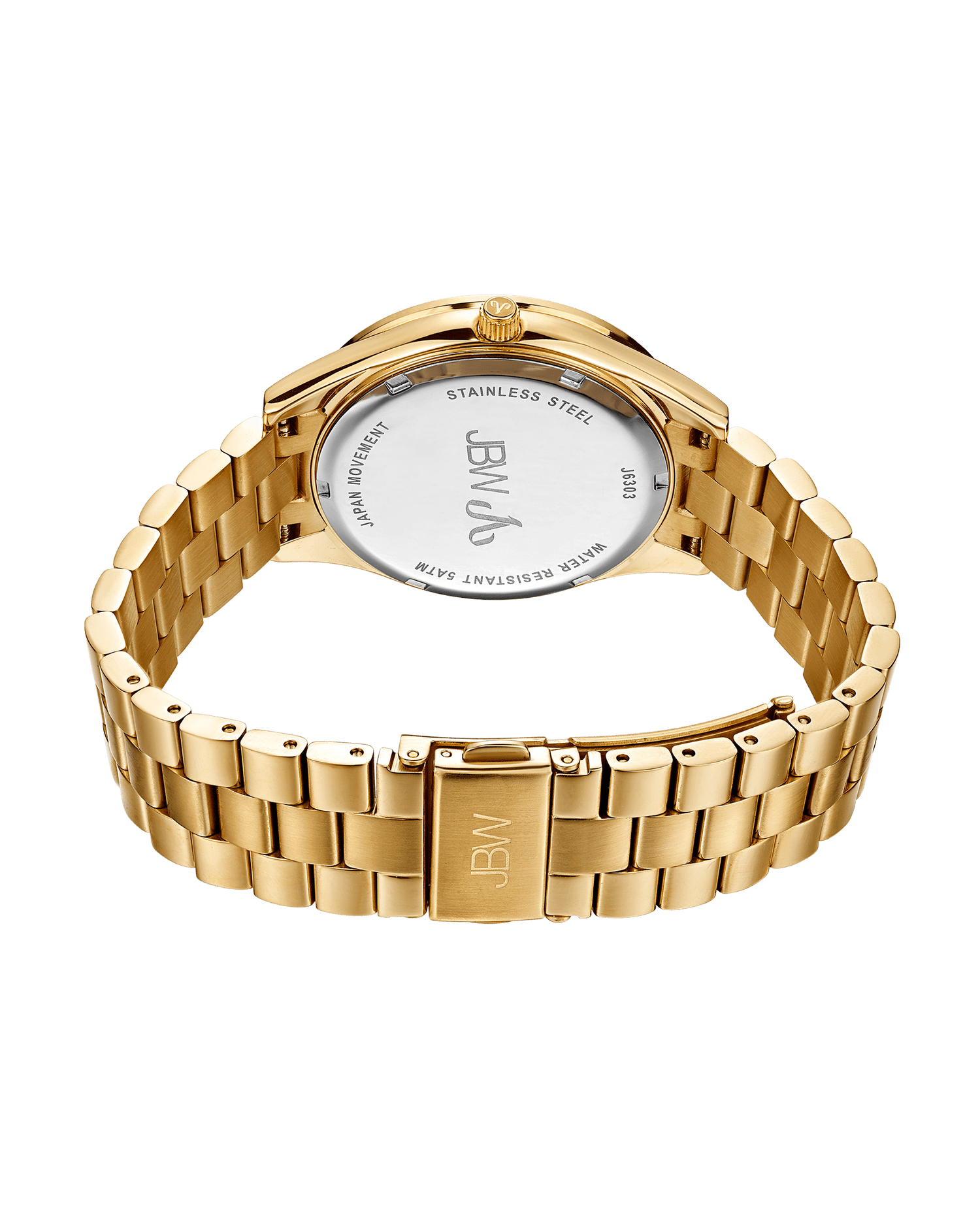 Gold wristwatch with a visible brand logo on a green background