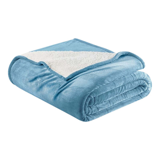 Ultra-Soft Velvet Plush Reversible Sherpa Fleece Blanket - Washed Blue