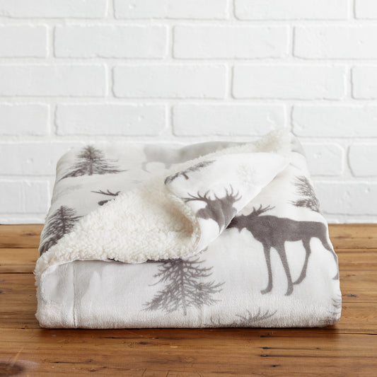 Ultra-Soft Velvet Plush Reversible Sherpa Fleece Blanket - Moose (Throw)