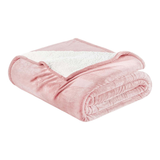 Ultra-Soft Velvet Plush Reversible Sherpa Fleece Blanket - Pink
