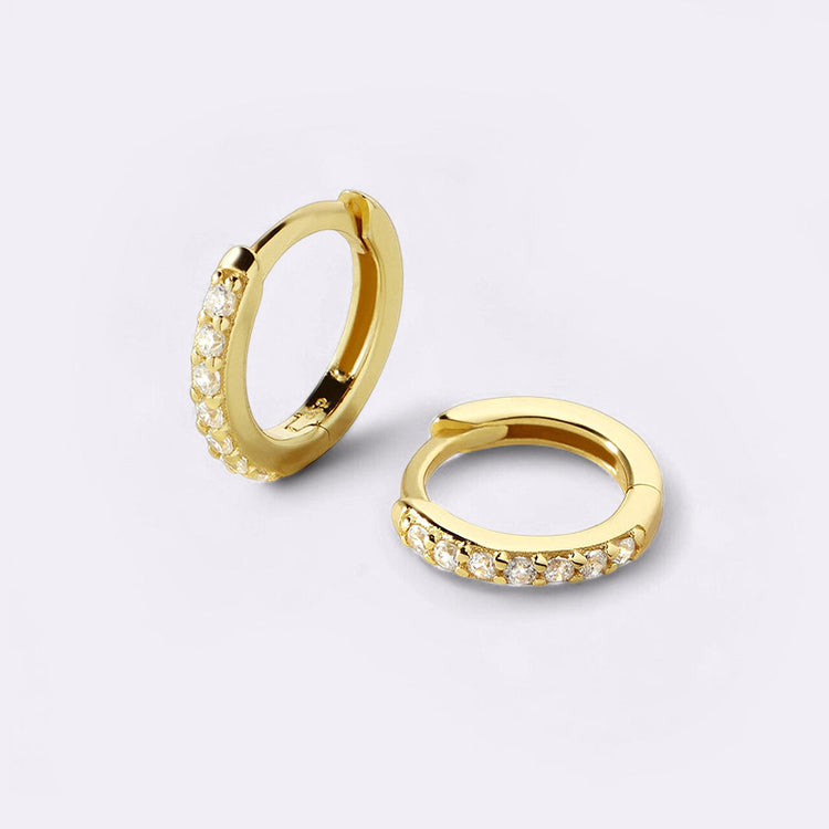 Pave Huggie Hoop Earrings - Gold