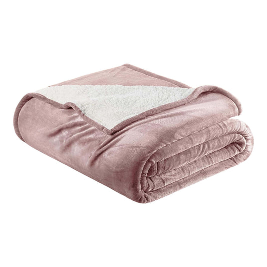 Ultra-Soft Velvet Plush Reversible Sherpa Fleece Blanket - Rose Pink