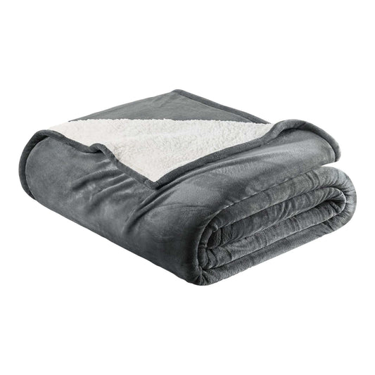 Ultra-Soft Velvet Plush Reversible Sherpa Fleece Blanket - Grey