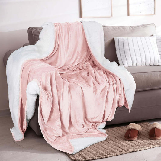Ultra-Soft Velvet Plush Reversible Sherpa Fleece Blanket - Pink