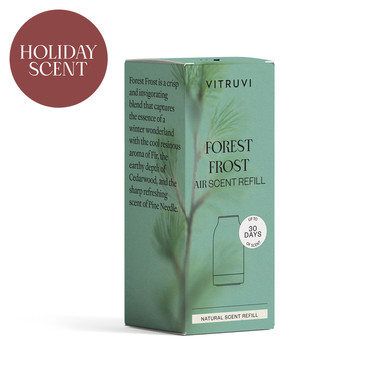 Vitruvi Forest Frost air scent refill box on a white background