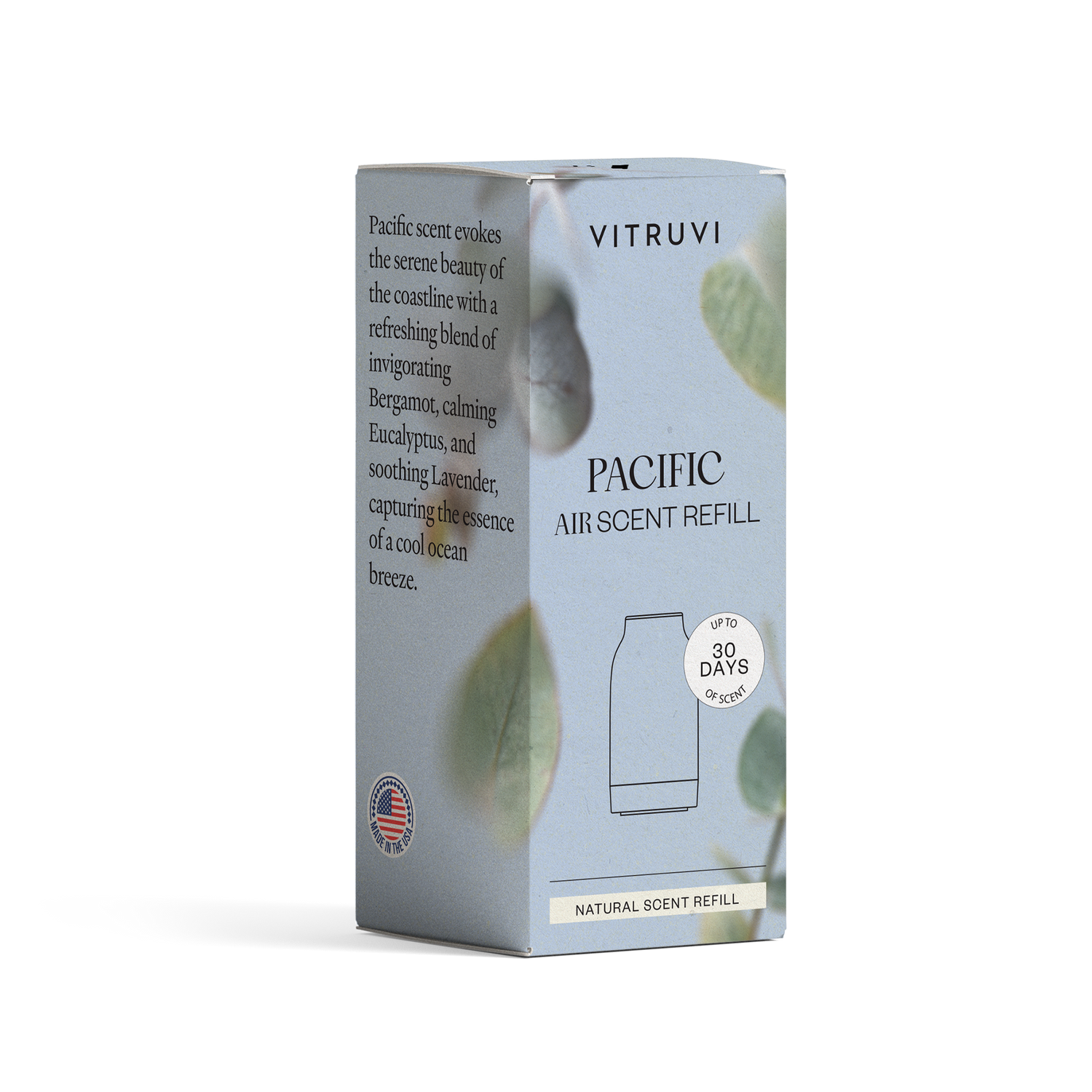 Vitruvi Pacific Air Scent Refill packaging on a white background