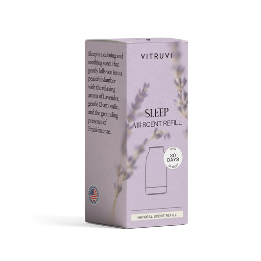 Vitruvi Sleep air scent refill packaging on a white background