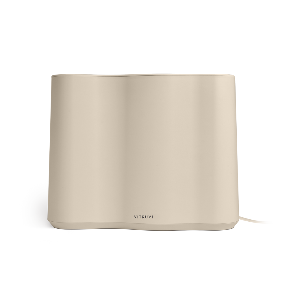 Beige lampshade with 'Vitruvi' branding on a white background