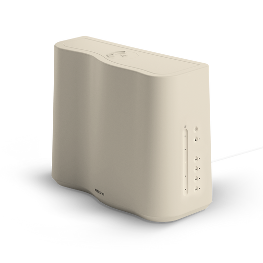 Beige electronic device with 'Emerson' branding on a white background
