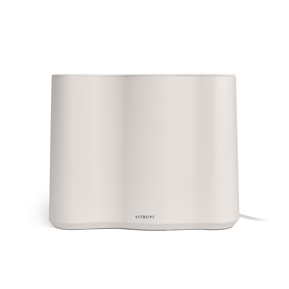 White electronic device with 'VITRUVI' branding on a white background