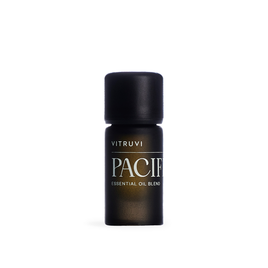 Vitruvi Pacific essential oil blend bottle on a transparent background
