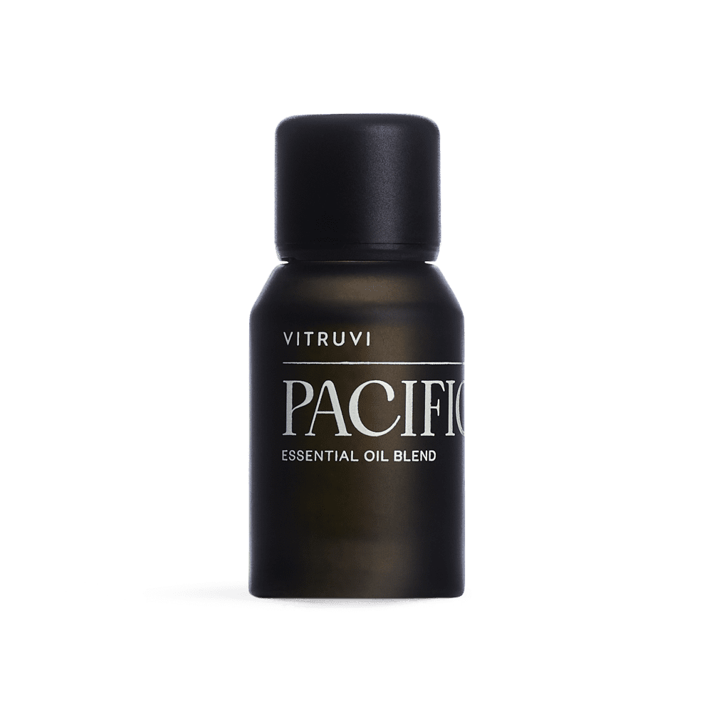 Vitruvi Pacific essential oil blend bottle on a transparent background