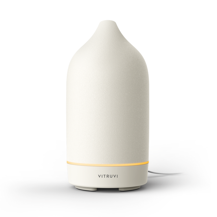 White Vitruvi diffuser on a white background