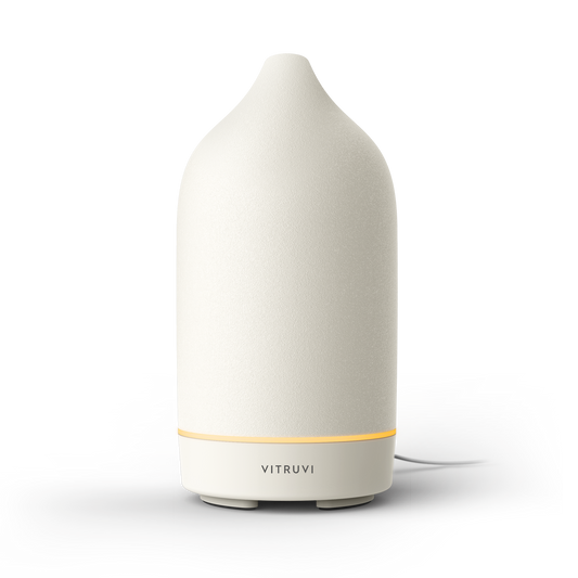 White Vitruvi diffuser on a white background