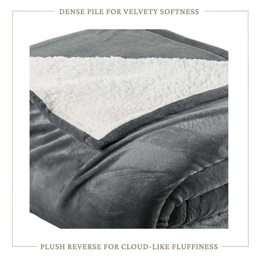 Ultra-Soft Velvet Plush Reversible Sherpa Fleece Blanket - Grey