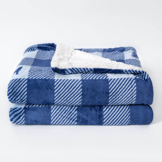 Ultra-Soft Velvet Plush Reversible Sherpa Fleece Blanket - Buffalo Check Lodge (Throw)