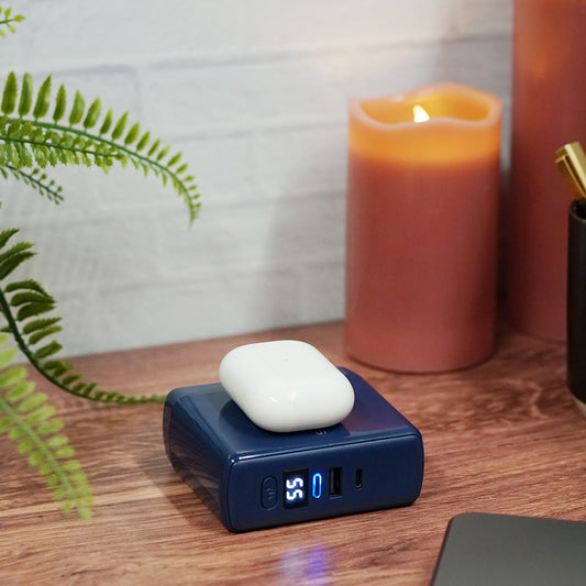 SPECIAL OFFER 3-In-1 Wall Charger and 10,000mAh Portable Power Bank with Digital Display - Navy