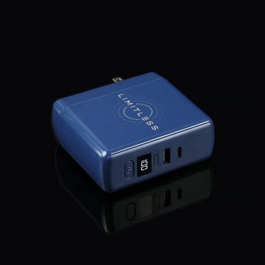 3-In-1 Wall Charger and 10,000mAh Portable Power Bank with Digital Display - Navy