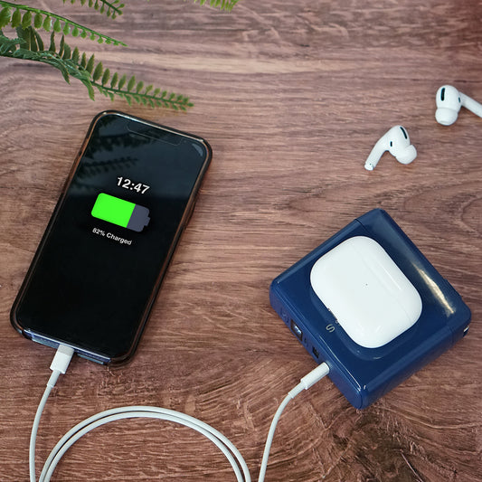 3-In-1 Wall Charger and 10,000mAh Portable Power Bank with Digital Display - Navy