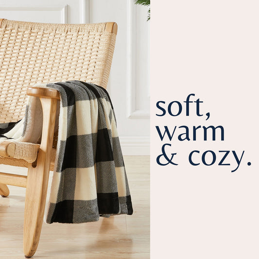 Ultra-Soft Velvet Plush Reversible Sherpa Fleece Blanket - Black/White (Throw)