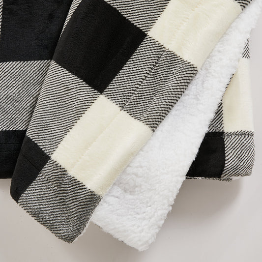 Ultra-Soft Velvet Plush Reversible Sherpa Fleece Blanket - Black/White (Throw)