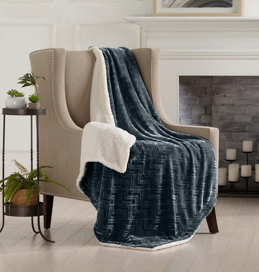 Ultra-Soft Velvet Plush Reversible Sherpa Fleece Blanket - Charcoal (Throw)