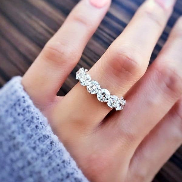5.00 CTW Created Moissanite Eternity Band in 14k Gold Overlay – Round Cut Classic Ring - White Gold