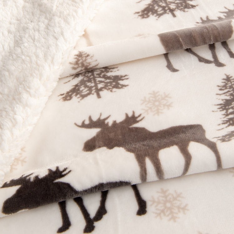 Ultra-Soft Velvet Plush Reversible Sherpa Fleece Blanket - Moose (Throw)
