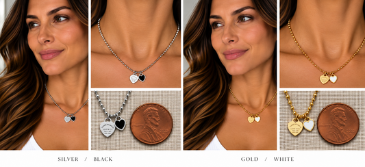 Two necklaces on mannequin busts with a blurred background