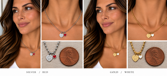 Two necklaces on mannequin busts with a blurred background