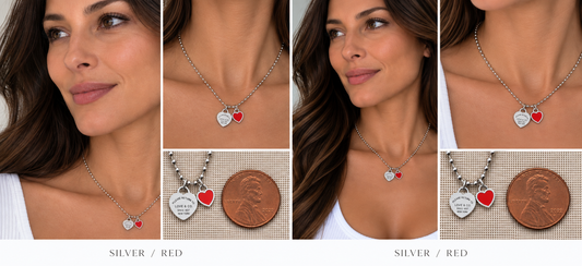 Two necklaces on mannequin busts with a blurred background