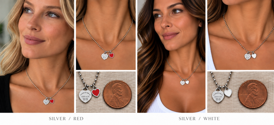 Two necklaces on mannequin busts with a blurred background
