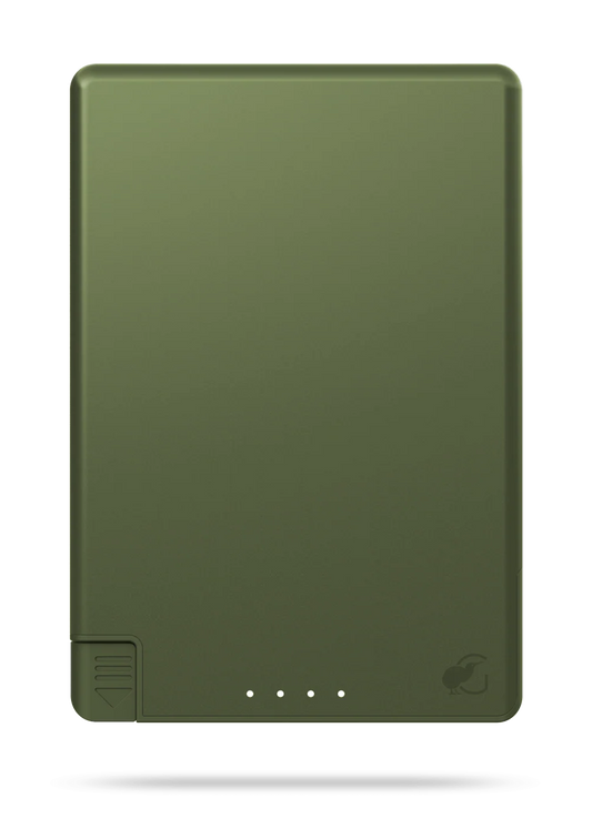 Black electronic device with a logo on a white background