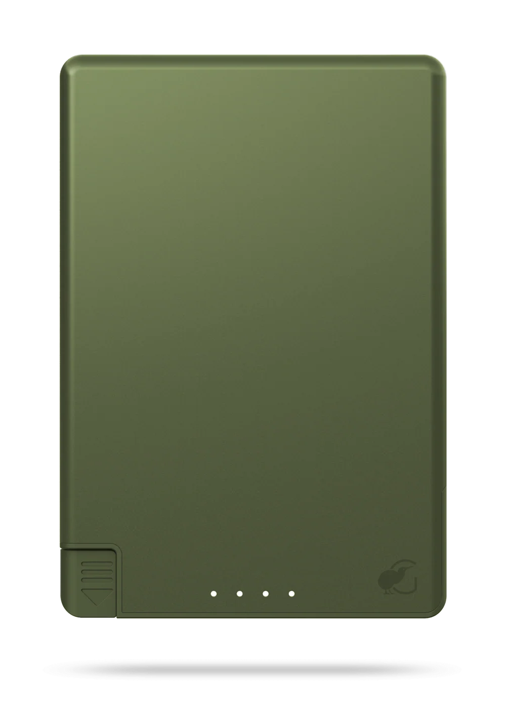 Green external hard drive on a white background