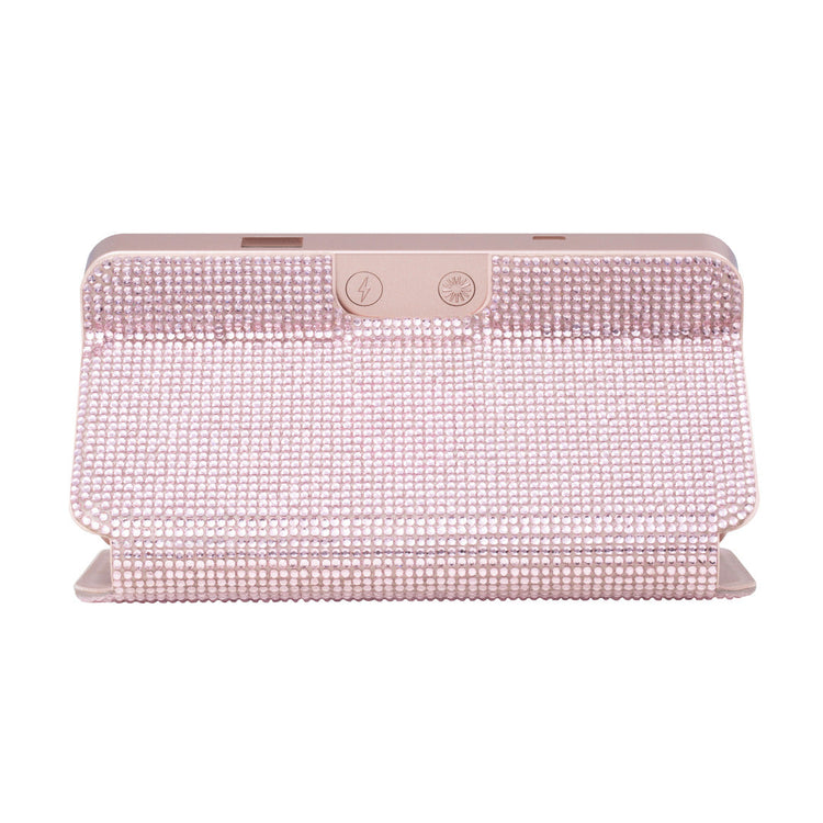 Back view of the Sparkle RIKI Powerful LED-lighted mirror and power bank in rose gold by RIKI LOVES RIKI, crafted with precision and style for a handheld mirror experience.