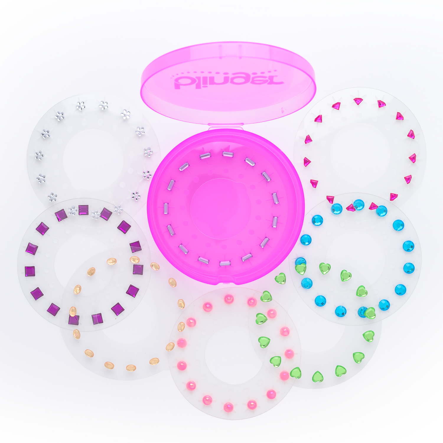 Pink and clear lid with colorful sprinkles on a white background