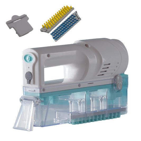 Cleaning tool with attachments on a white background