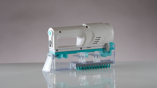 Cleaning tool with attachments on a white background