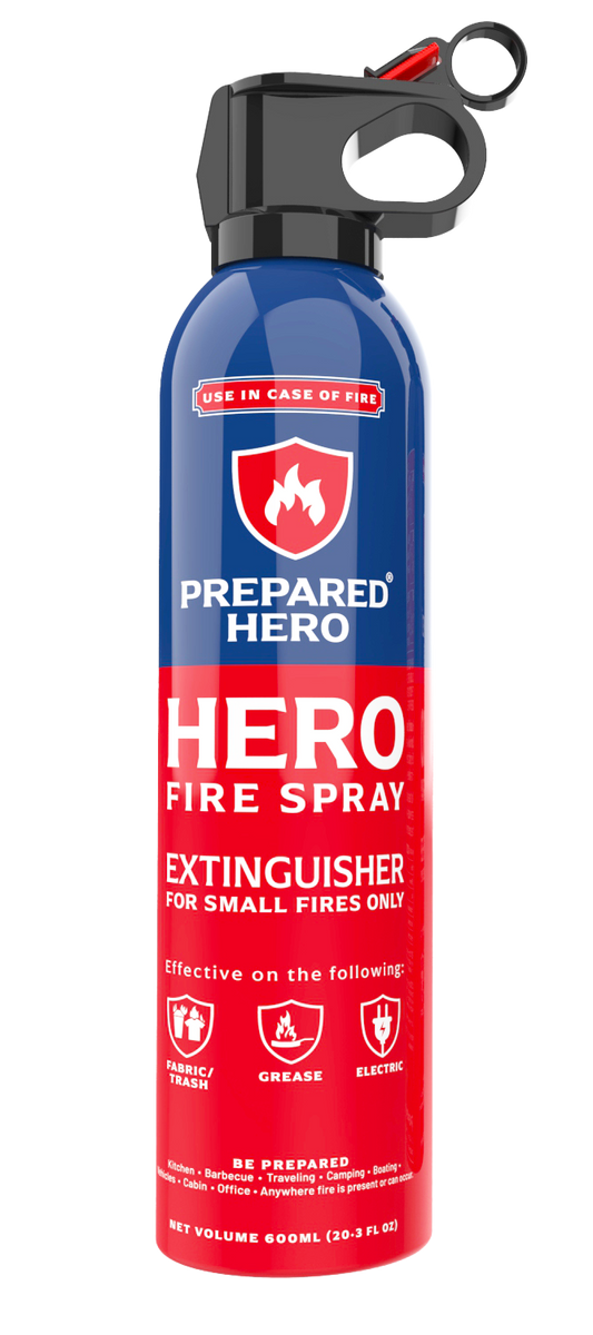 Prepared Hero grilling safety set with fire spray, blanket, and gloves on a white background