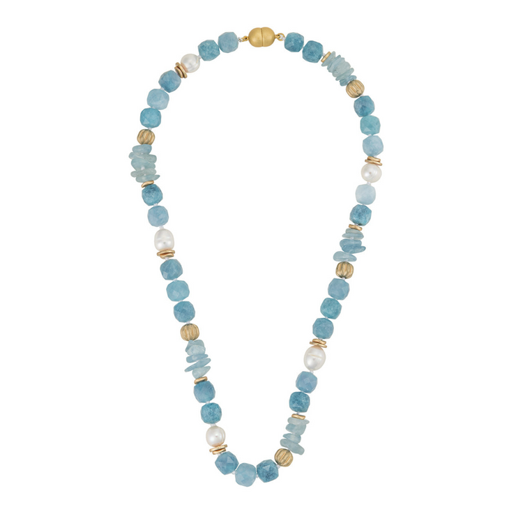 Freshwater Edison Pearls with Aquamarine and Blue Quartz Stones