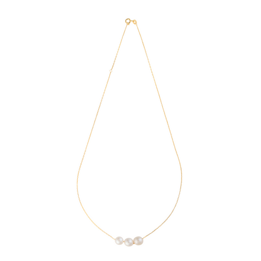 Triple floating pearl necklace - Gold 16/18" adjust